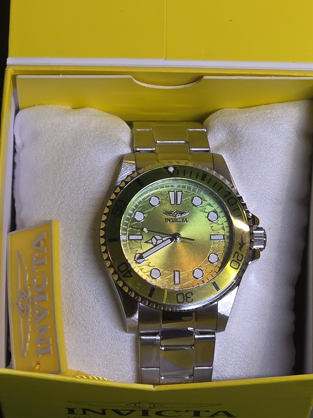 Invicta Pro Diver Kromatyk Men's Watch - 43mm Silver w/ Green & Yellow Gradient
